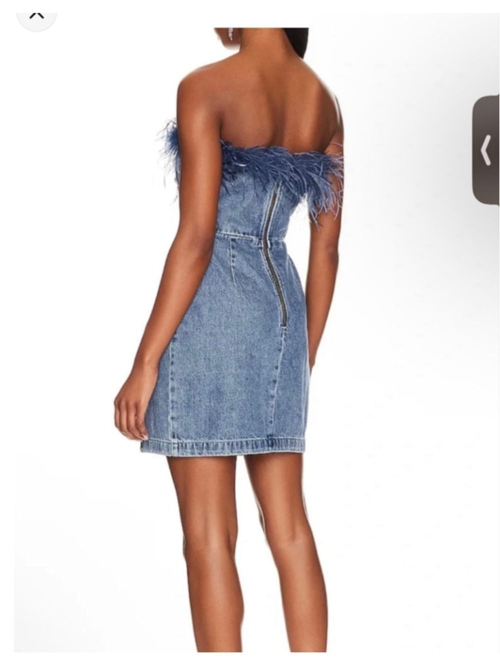 Women's Amanda Uprichard Blue Denim Feather Trim Mini Dress S - Picture 2 of 6